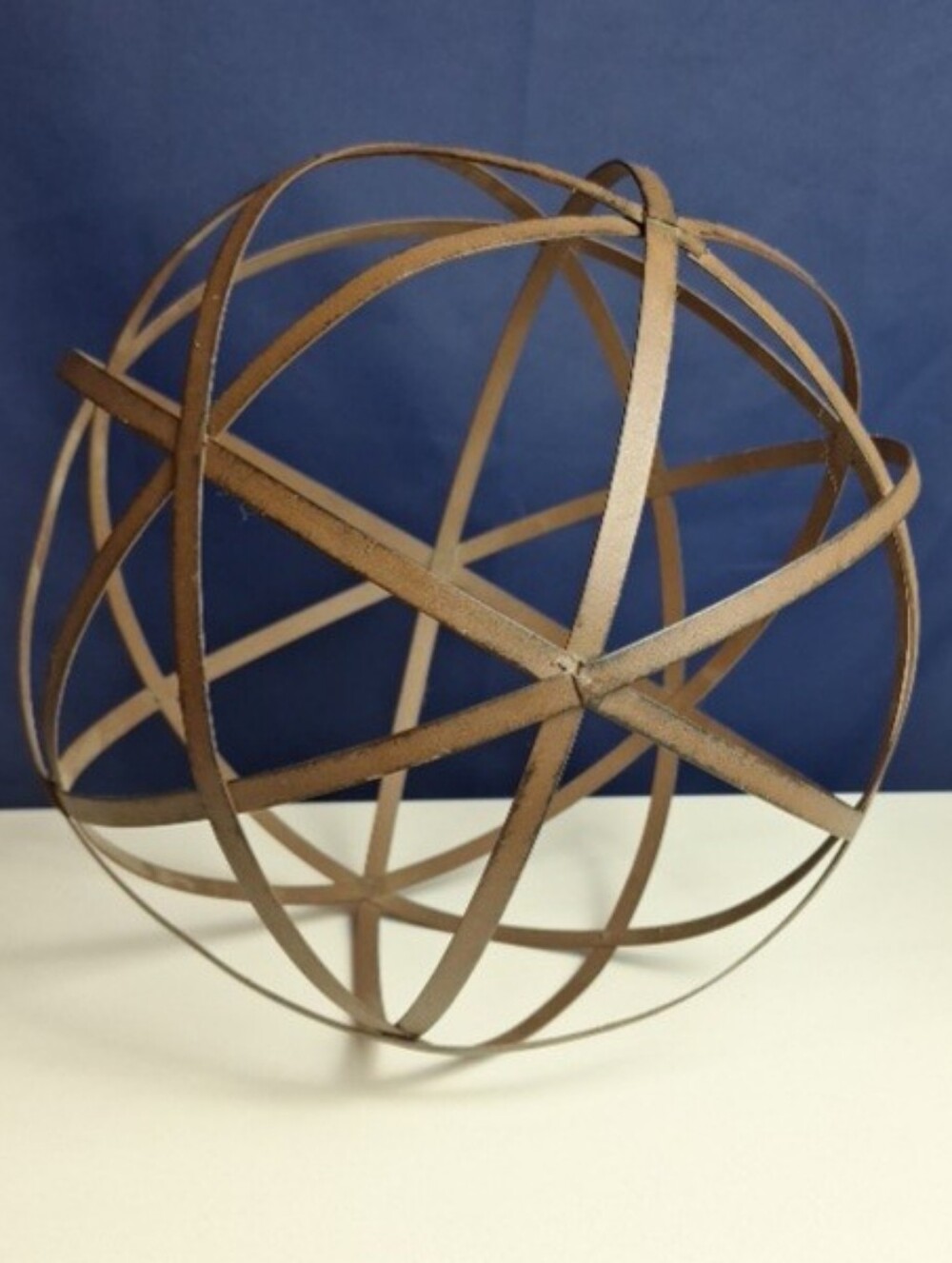Metal Orb Sphere Open Work Distressed Sculpture 11" Atomic Geometric